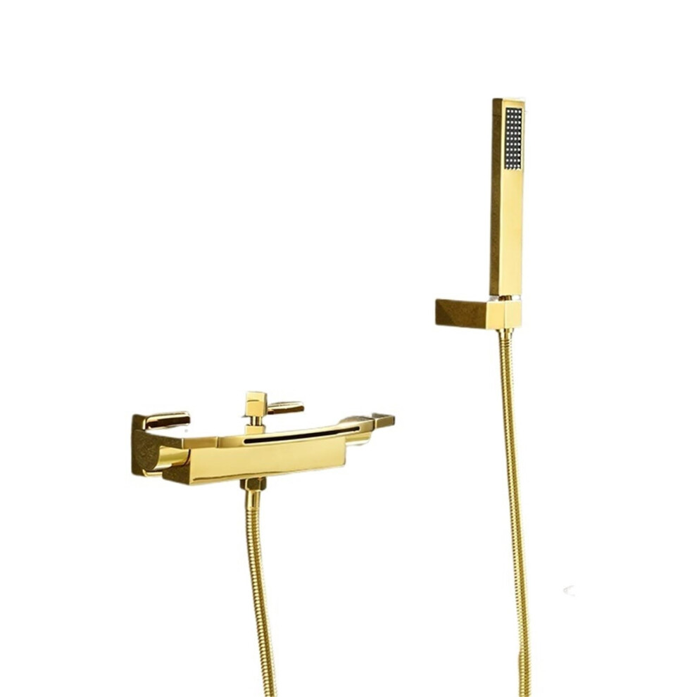 Bathtub Faucet And Showerhead Set Wall Mounted Gold Waterfall Design Brass Corrosionresistant 9199774709026