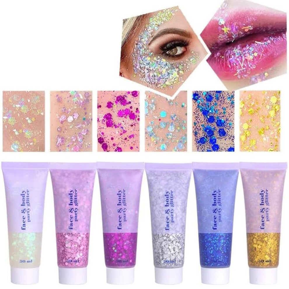 Beliky Girl Body Glitter Gel, 50Ml Face Glitters Body Gel Sequins Shimmer Liquid Eyeshadow, Mermaid Sequins Liquid Holographic Glitters, New Year,
