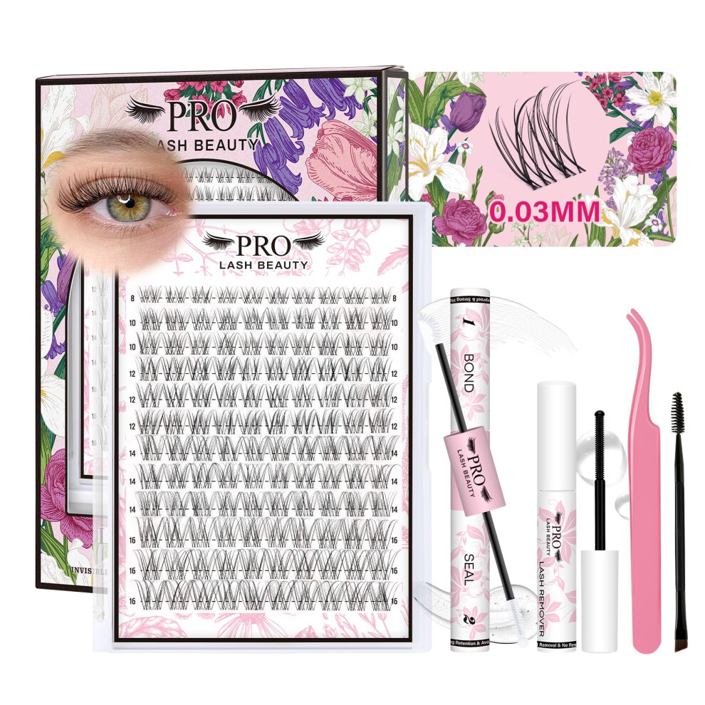 Pro Lashbeauty Cluster Lashes Kit Natural Lashes Soft Cluster Lashes 8-16Mm Eyelashes Individual Kit With Waterproof Lash Bond And Seal And Applictor Lash Remover