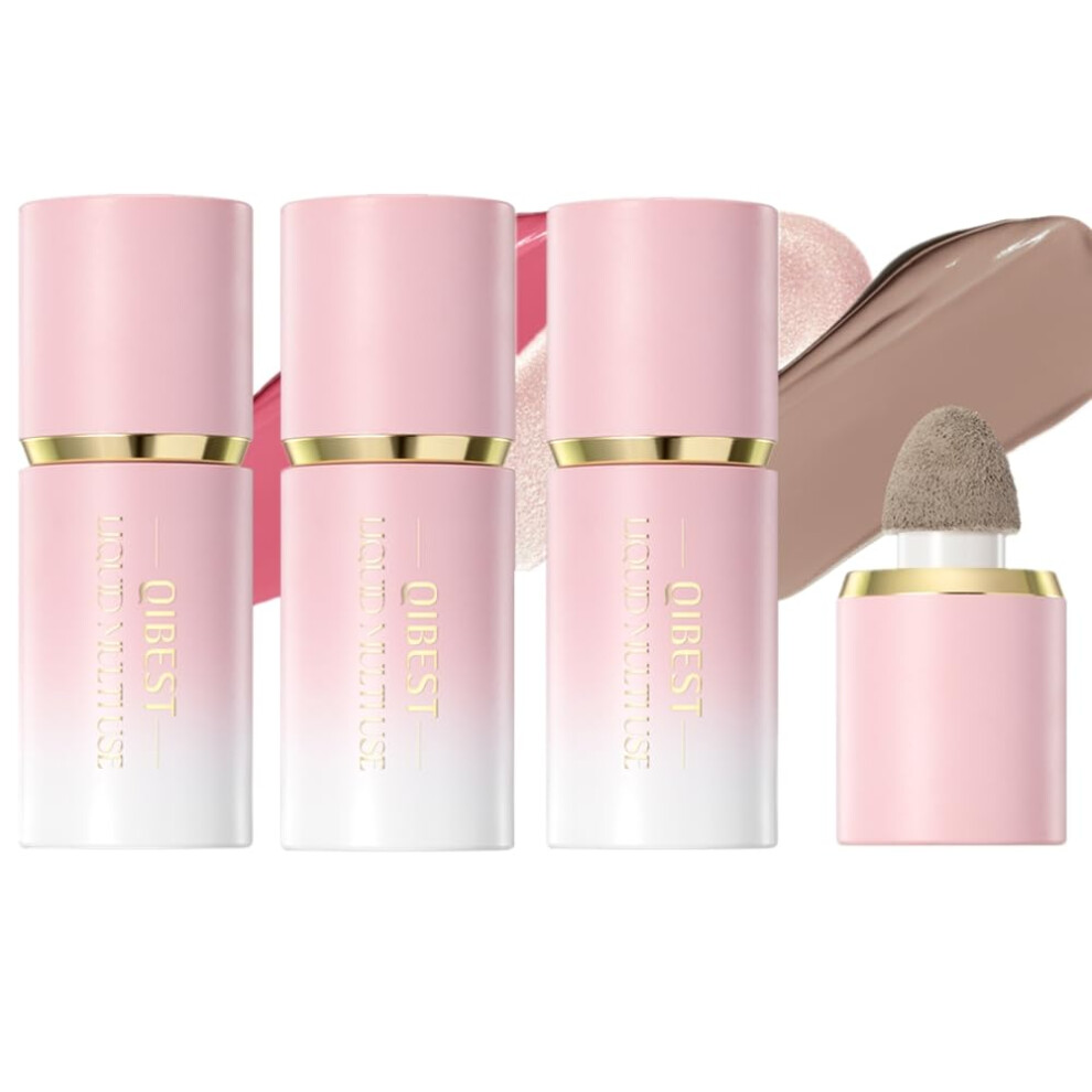 Hophat 3 Pack Liquid Contour & Highlighter & Blush Makeup Set, Long Lasting Natural Weightless Buildable Contouring Bronzer Blusher Stick Beauty Wand Liquid
