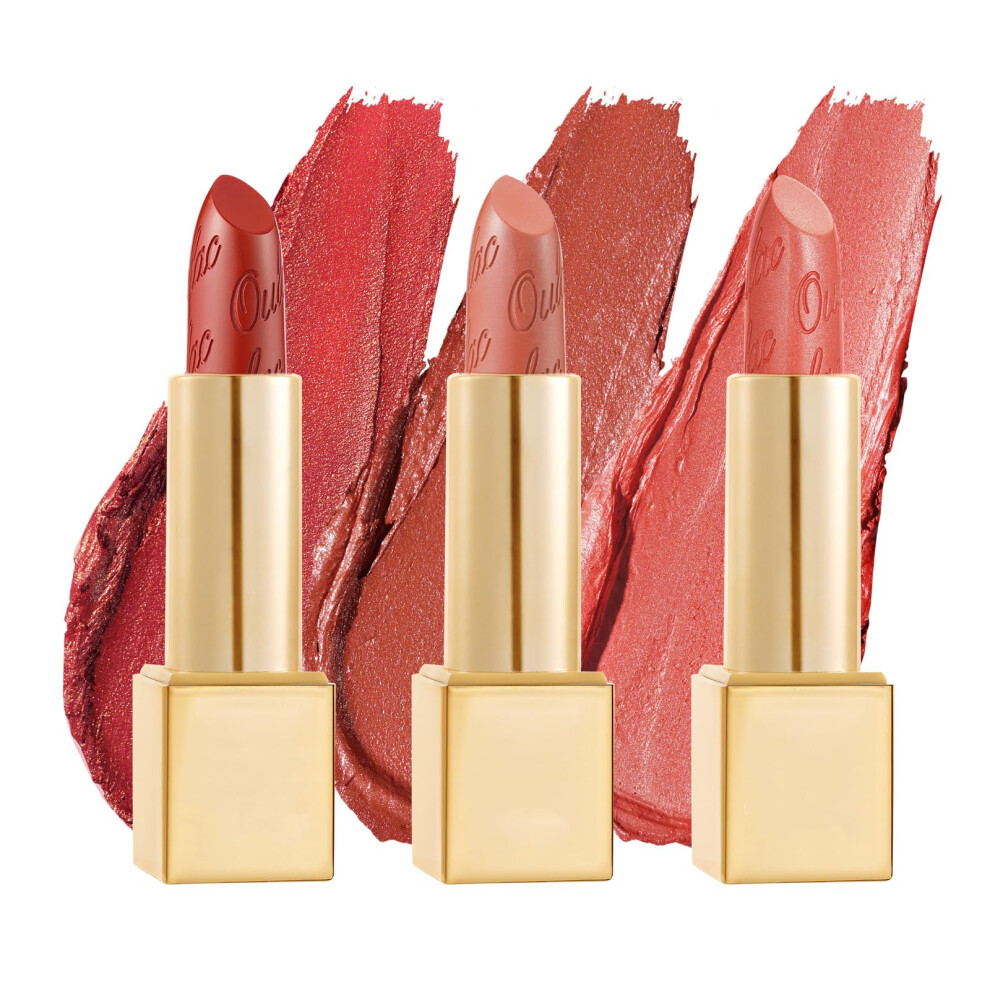 Oulac Metallic Shine Lipstick Set - Orange Glitter Lipstick Kit, Coral High Impact Lipcolor, Lightweight Soft And Ultra Hydrating, Long Lasting, Vegan