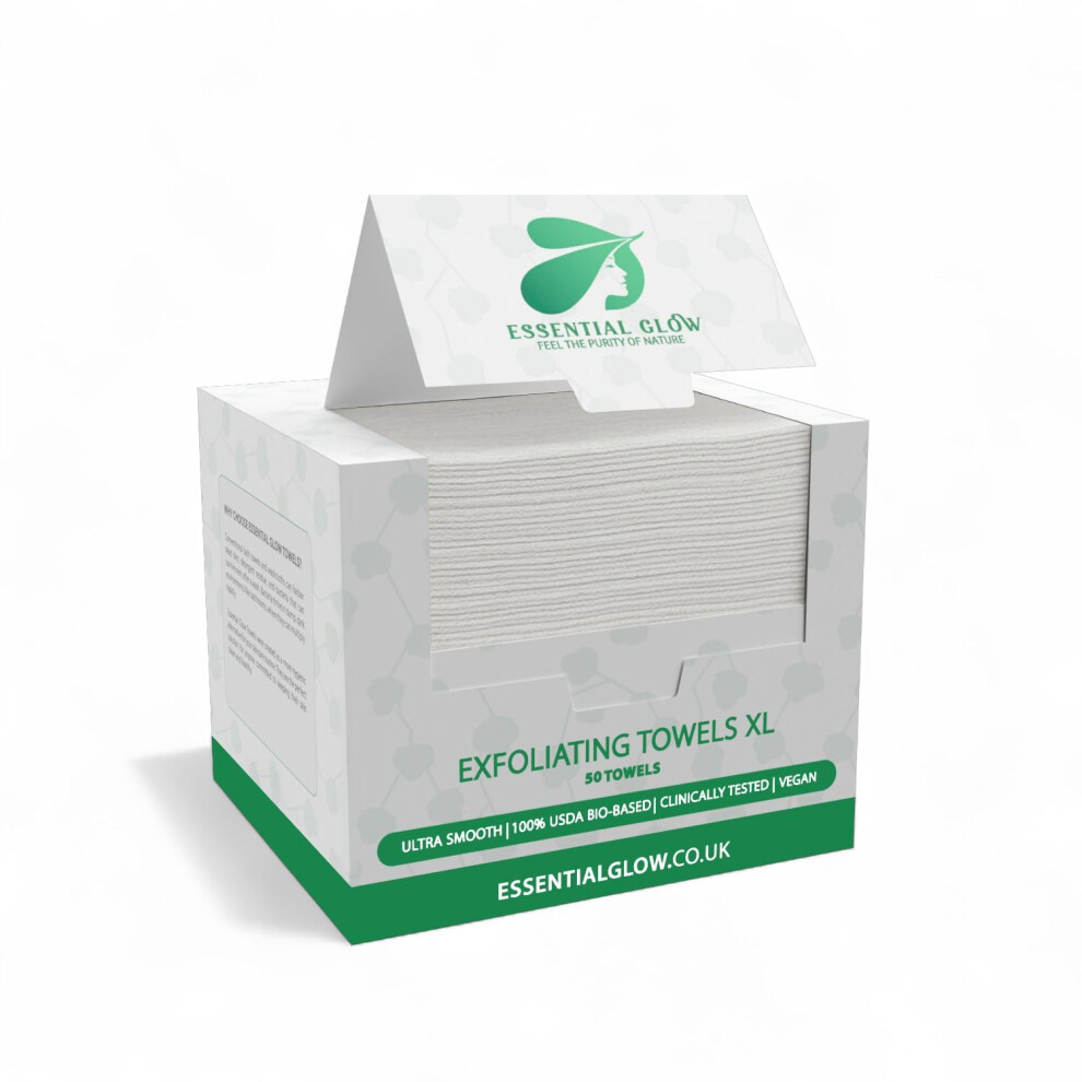 Essential Glow Xl Biodegradable Face Towels ? 100% Usda Biobased & Ultra-Smooth Disposable Facial Towel ? Single Use Dry Wipes - Acne Face Wipes &