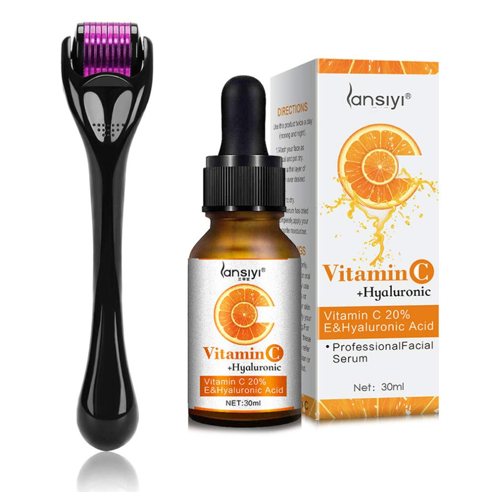 Ochilima Derma Roller Microneedling Kit For Face 0.5Mm And Vitamin C Serum With Hyaluronic Acid Facial Serum - 540 Titanium Microneedle Organic Vitamin C 20%