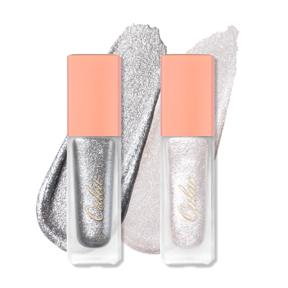 Oulac Liquid Glitter Eyeshadow Set ? Sheer Silver & Sheer White Eyeshadow & Eyeliner, Blendable Eye Make-Up, Vegan (13/27)