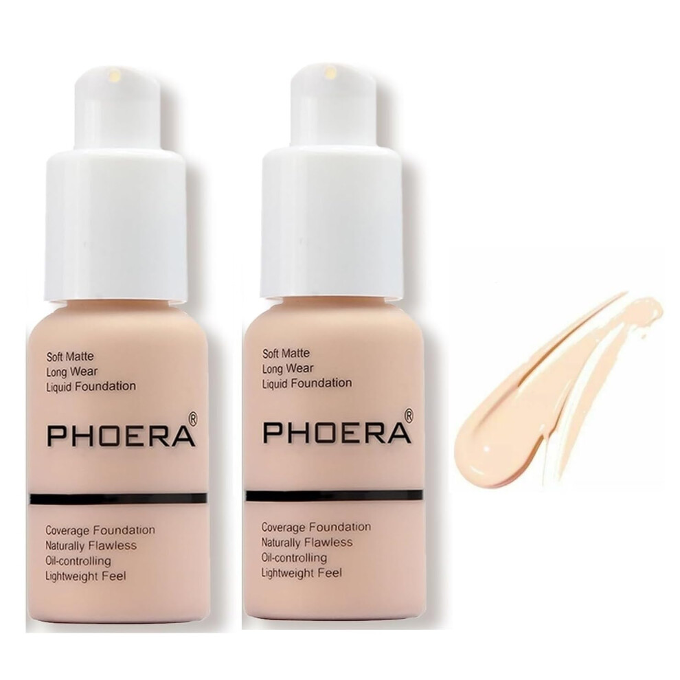 Phoera Cream Aquapurity Phoera? Full Coverage Foundation Soft Matte Oil Control Concealer 30Ml Long Lasting Flawless Smooth (2 Pcs 101 Porcelain)