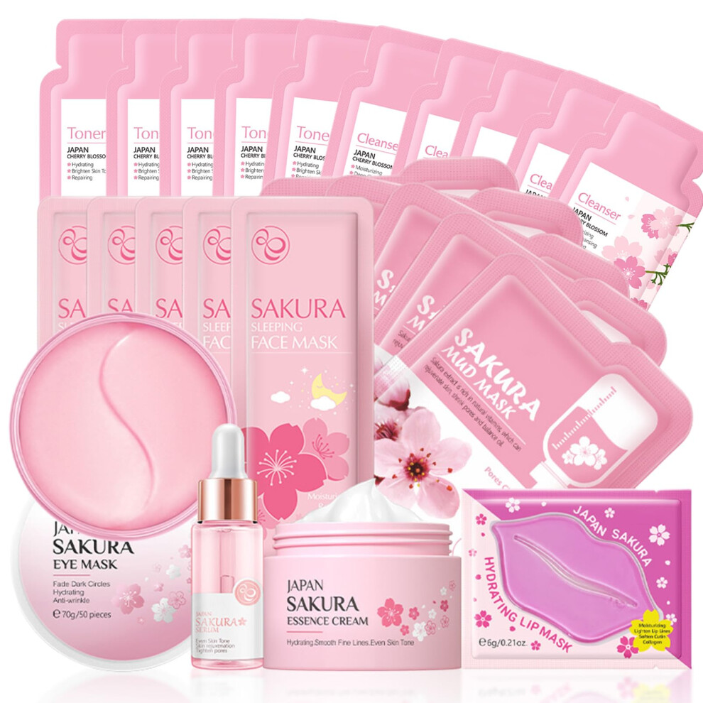 Mrcuvaryas Sakura Skin Care Sets & Kits, Girls Pamper Set, Christmas Gifts For Teenage Girls, Skincare Set For Women Gifts, Cleanser,Toner,Serum,Cream,Sleep