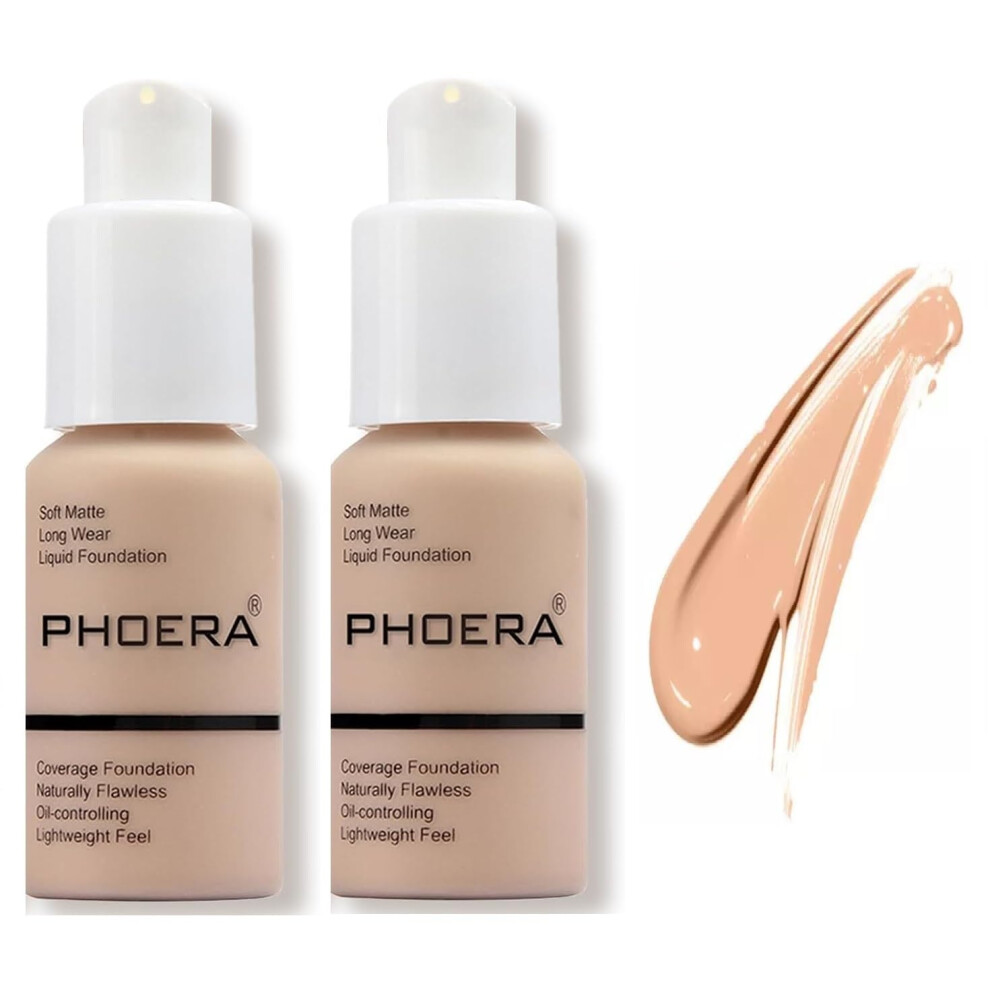 Phoera Cream/Peach Aquapurity Phoera? Full Coverage Foundation Soft Matte Oil Control Concealer 30Ml Long Lasting Flawless Smooth (2 Pcs 103 Warm Peach)