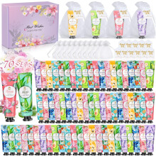 70 SETS Hand Cream Gift Set - 210PCS Christmas Mini Hand Cream for Women, 70 PACK Small Organza Bags & Thank You Cards,Plant Fruit Flavour Daily
