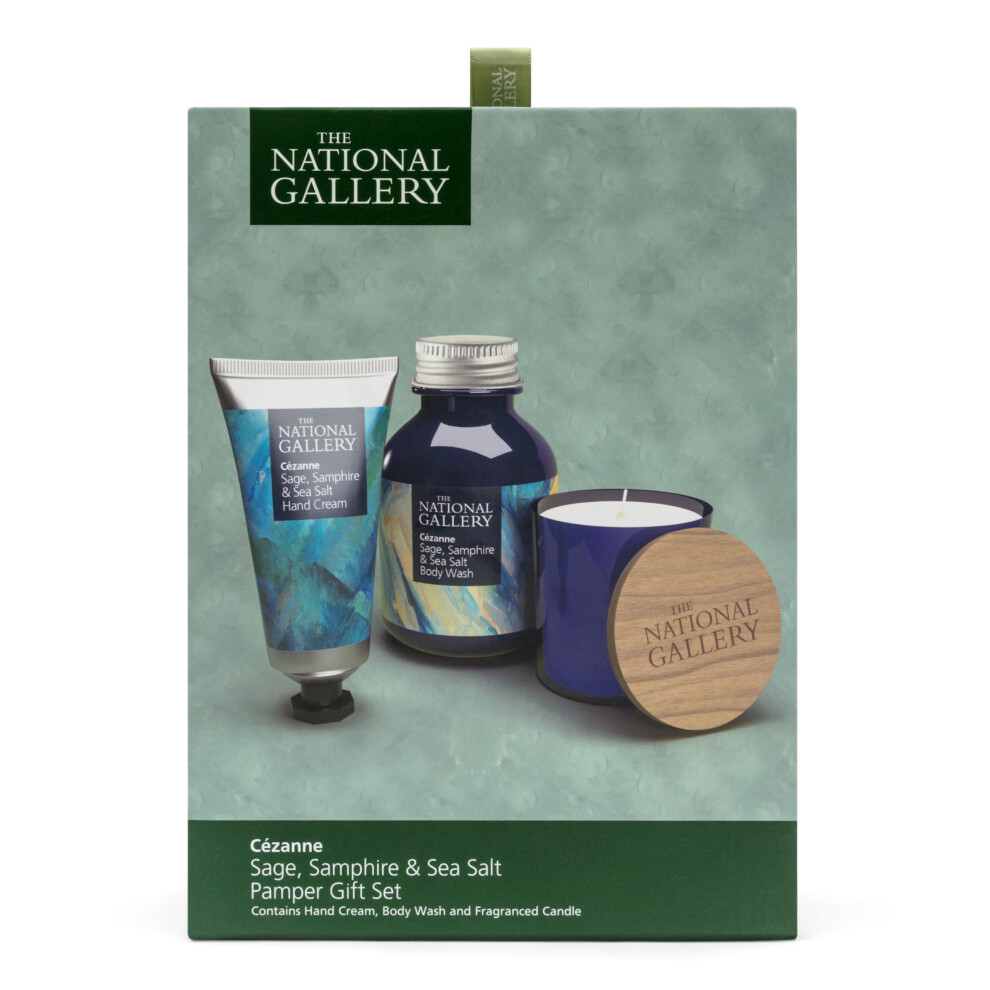 Kokomo Cream National Gallery Pamper Gift Set ? 250Ml Body Wash, 50Ml Hand & 100G Soy Wax Candle ? Sage, Samphire & Sea Salt Scent ? Vegan Friendly Luxury