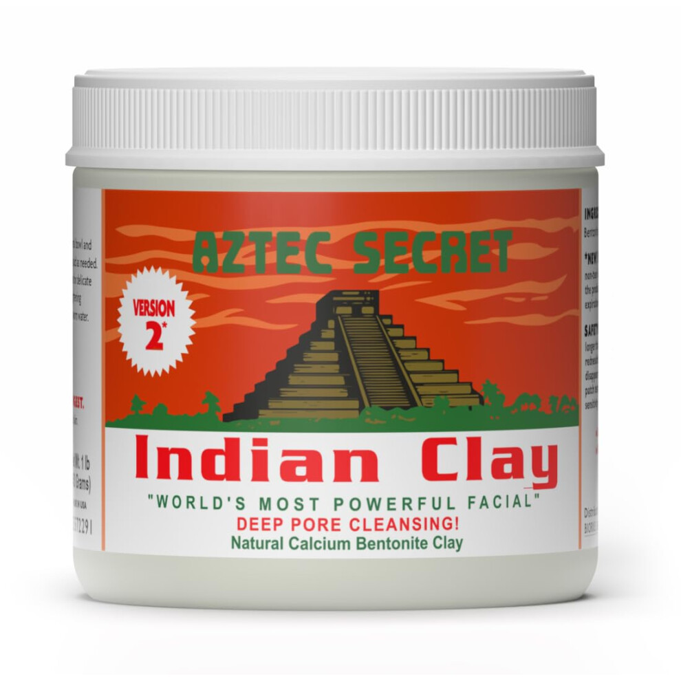 Aztec Secret - Indian Clay - Deep Pore Cleansing Facial & Body Mask, Natural Calcium Bentonite Clay, Version 2, Unscented, 450 G