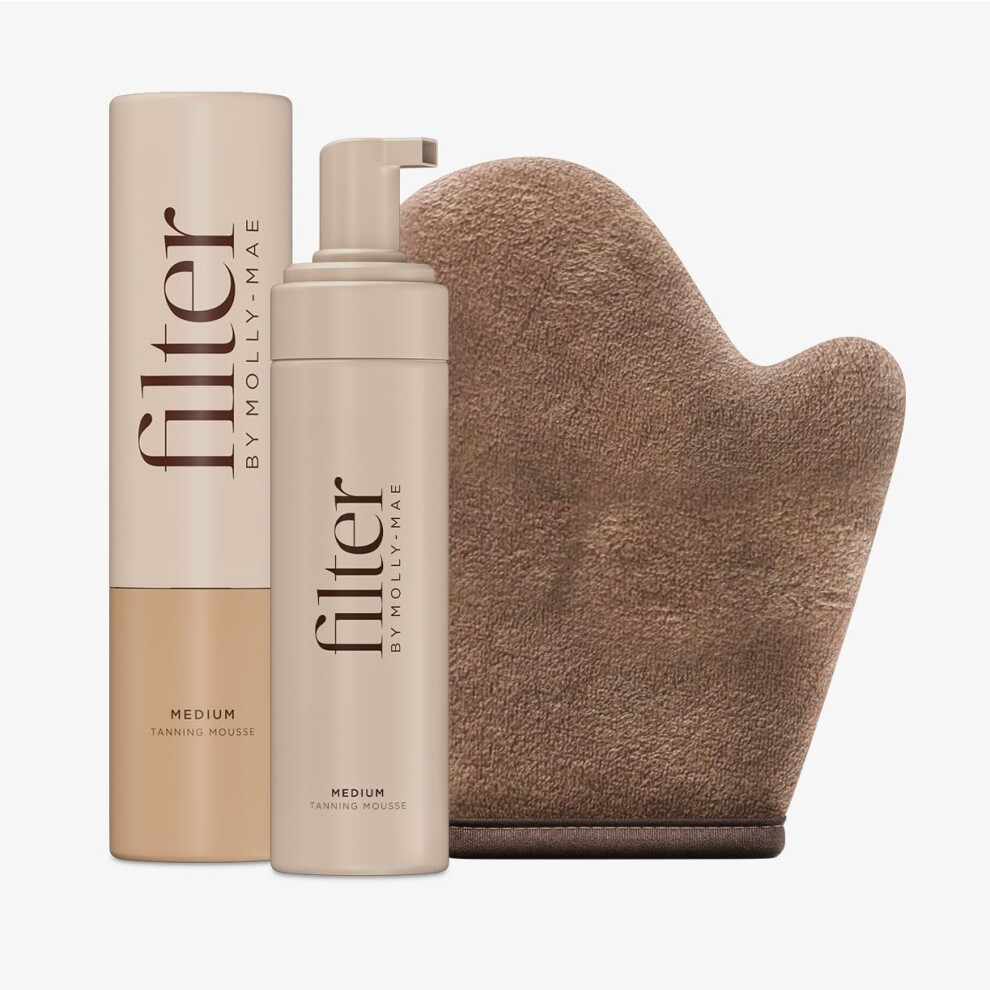 Filter By Molly-Mae Sunkissed Bundle | Medium Self Tan Mousse | Fast Drying Streak Free Fake Tan | Bronzed Glow | Large Double Sided Velvet Soft