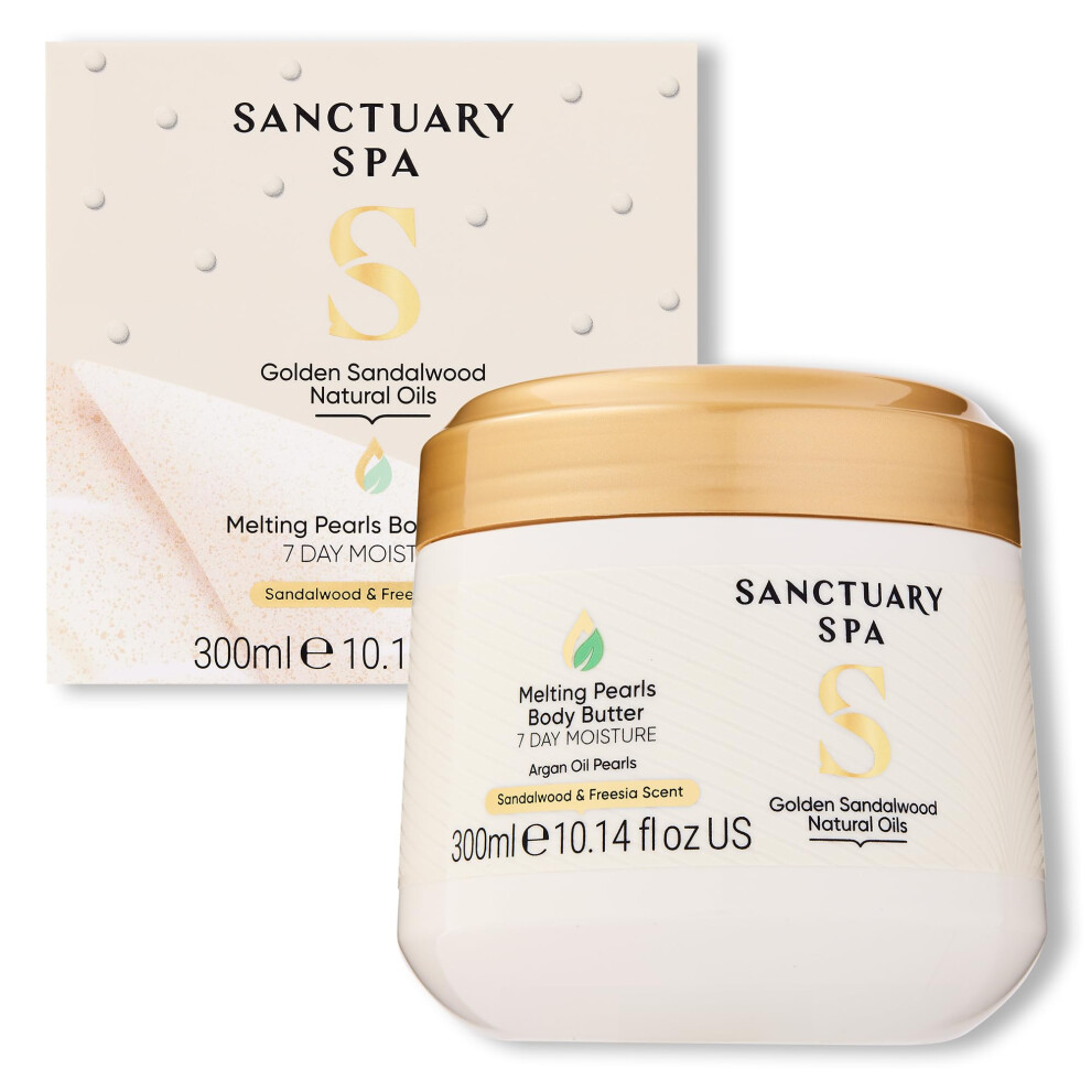 Sanctuary Golden Spa Sandalwood Melting Pearl Body Butter With Shea Butter & Argan Oil, No Mineral Oil, Cruelty Free & Vegan Body Moisturiser, 300G