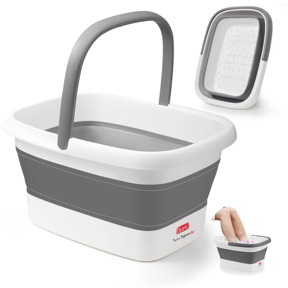 Deanic Women's Grey Foot Spa, Foot Bath With Massager, Collapsible Pedicure Bowl With Carry Handle, Footspa For And Men, Foot Soak Bowl (Grey)