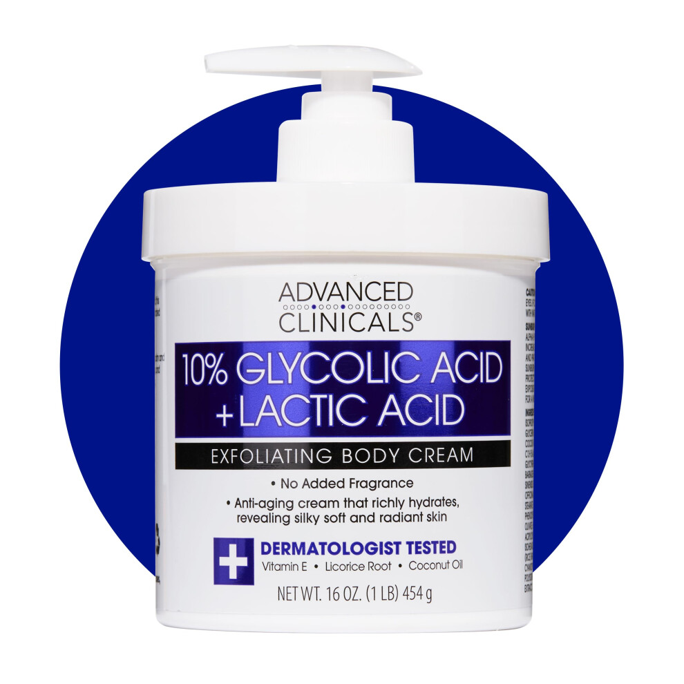 Advanced Clinicals 10% Glycolic Acid + Lactic Acid Lotion Exfoliant Moisturizing Cream With Hyaluronic Acid Moisturizer | Aha Exfoliating Body Cream