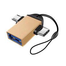 (Golden) Portable 2-in-1 USB3.0 to TYPE-C OTG Adapter Data Transfer Converter for Mobile Phone Tablet Laptop
