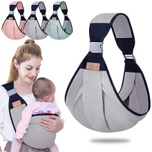(gray) Baby Wrap Carrier, Adjustable Infant Sling with Thickened Shoulder Straps, Ergonomic Support for Newborn to 36 Months