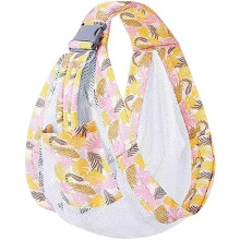 (yellow) Baby Wrap Carrier, Breathable Newborn Baby Carrier, Adjustable 6D Mesh Baby Sling with Thickened Shoulder Straps and Storage Pouch