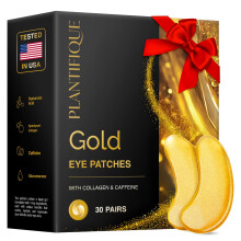 Plantifique 24K Gold Under Eye Patches, 30 Pairs Under Eye Gel Patches for Dark Circles with Collagen & Caffeine, Cooling Eye Mask for Puffy Eyes and