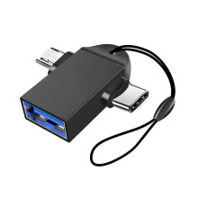 (Black) Portable 2-in-1 USB3.0 to TYPE-C OTG Adapter Data Transfer Converter for Mobile Phone Tablet Laptop