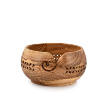 SAMHITA Acacia Wood Yarn Bowl Holder |Hand Carved Yarn Bowls for DIY Knitting Crocheting Accessories (17.78cm x 17.78cm x 10.16cm)