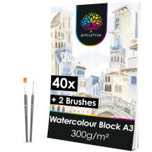 OfficeTree 40 x Watercolour Paper Pad A3-300gsm Watercolour Paper A3 White - Watercolour Pad for Drawing - A3 Watercolour Paper - 40 Sheets of Paper