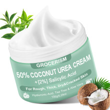 Urea Cream 50 Percent for Feet with Coconut 5.29 oz || Foot & Hand Cream Maximum Strength with 2% Salicylic Acid, Tea Tree and Aloe Vera for Deep