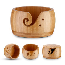 ALLOMN Wood Knitting Bowl, Knitting Bowl Holder Wool Storage Bowl Bamboo Knitting Bowl Wool Holder Organizer Wool Bowl Storage Accessories with Lid