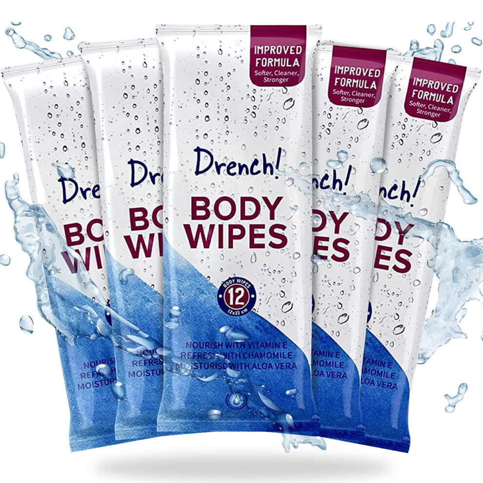 Drench! Medical Drench! 60 Pack Luxury Body Wipes For Adults No Shower | No Water Bathing & Cleansing Wipes | Microwaveable Rinse-Free Wipes | Big Wet Wipes For