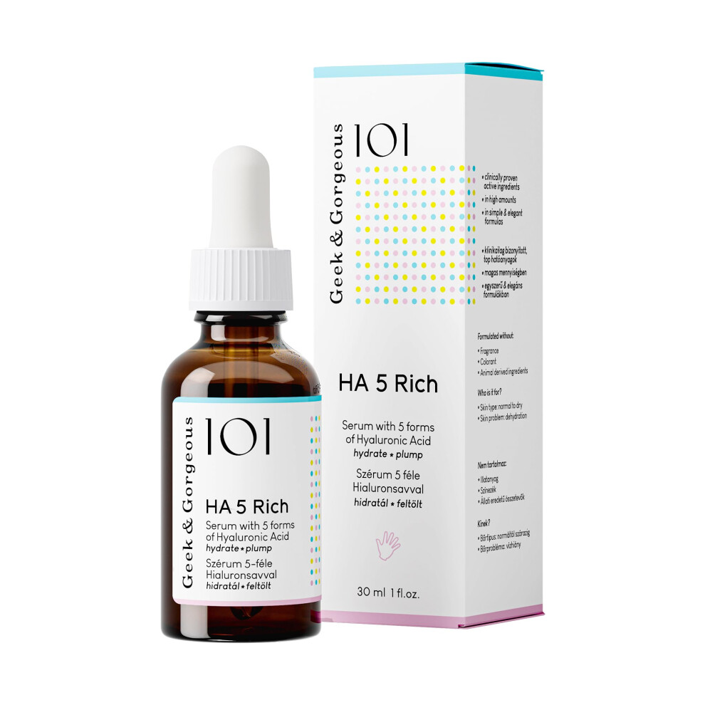 Geek & Gorgeous 101 Ha 5 Rich - Serum With 5 Forms Of Hyaluronic Acid, Silky & Rich - Hydrates, Softens & Plumps The Skin - All Skin Types Especially