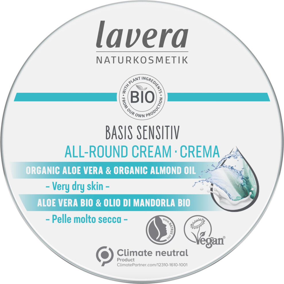 Lavera Cream/White Basis Sensitiv All-Round - Natural Cosmetics - Vegan - Organic Aloe Vera & Organic Almond Oil - Certified - 150Ml,