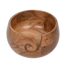 EDHAS Acacia Wood Yarn Bowl Holder | Handmade Holder with Holes | Yarn/Wool/String Storage Accessory (17.78cm x 17.78cm x 10.16cm)