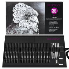 HIFORNY 36 PCS Sketching Drawing Pencil Set,Sketch Pencils Art Supplies with Graphite,Charcoal,Blending Tools,Accessories,Drawing Kit for Adults