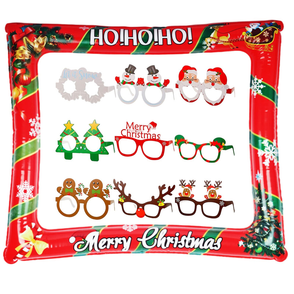 Christmas Party Photo Booth Props Frame, Xmas Photo Booth Frame With 9Pcs Photo Booth Props, Inflatable Selfie Photo Frame For Christmas Decor, 5051221526089