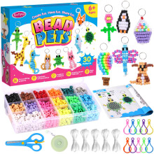 Funtopia Pony Beads, 1500+ Craft Kit for Kids, Kandi Keychain Making, Bead Pets for Crafting Beginners, Birthday Party DIY for Girls Boys (1500 Beads,