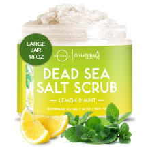O Naturals Lemon Mint Dead Sea Salt Body Scrub ? Natural Body Exfoliator Scrub, Skin Exfoliating Products for Body & Feet, Foot Exfoliator Scrub,