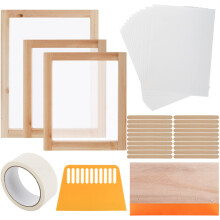 Lyellfe 36 Pieces Screen Printing Starter Kit, Include 2 Sizes Wood Silk Screen Printing Frame, Squeegees, Inkjet Transparency Film, Ideal for DIY