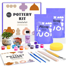 Pllieay Pottery Kit for Adults Air Dry Clay Kit Pottery Starter Kit for Beginners Pottery Painting Kit Includes Sculpting Tools, Varnish, Paint