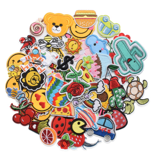 60pcs Random Assorted Styles Embroidered Iron on Patches DIY Sew Applique Patch