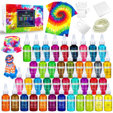 Tie Dye Kit - 40 Colour Fabric Tie Dye Kits for DIY Textile Paint Craft Art - All-in-1 Tye Brightly Colour Powder Set for Shirt, Clothes Painting,