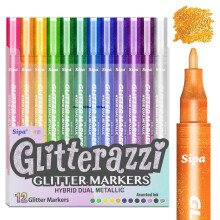 Sipa Glitter Paint Markers, 1mm Metallic Paint Pens for Card Making, Scrapbooking,Glass, Canvas, Wood, Ceramic, Fabric DIY Painting, Non Toxic, Low