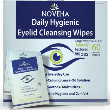 Daily Hygienic Eyelid & Lash Wipes | For Blepharitis & Itchy Eyes, Box Of 60 Individually Wrapped Eyelash Wipes, Natural Makeup Remover & Daily