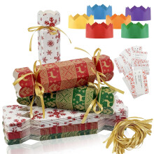 30 Sets Diy Christmas Crackers Bulk,Christmas Party Crackers,Make Your Own Xmas Cracker Kit,Xmas Luxury Cracker Candy Paper Boxes with Hats/Joke,Xmas