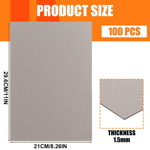 DAJAVE 100 Sheests A4 Greyboard 1500 Micron Chipboard Sheets Grey Mount Board Thick Cardboard Sheets for Model Making 1