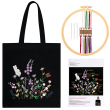 JSRQT Canvas Tote Bag Embroidery Kit with Floral Pattern, Embroidery Starter Kit for Beginners Adults, Handmade Cross Stitch Tote Bag Including Hoop