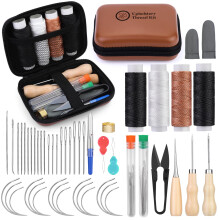 Ramlur Leather Sewing Kit, Upholstery Thread Kit with Nylon Thread, Upholstery Needle, Awl and Storage Bag, Beginner Heavy Duty Thread Kit for