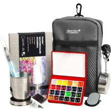 Funto Mini Watercolour Paint Set, All-In-One 24-Colour Premium Pocket Travel Paint Kit, with Crossbody Bag, Watercolour Journal, Water Brush, Paint