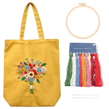 Canvas Tote Bag Embroidery Kit for Beginners Adults, Stamped Embroidery Starter Kits with Flower Pattern, Arts DIY Crafts Cross Stitch Canvas Bag with