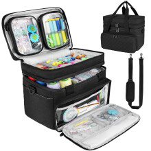 Jaffzora Sewing Accessories Organizer Case with Shoulder Strap,Double Layer Sewing Storage Bag with 2 Detachable Pouches for Sewing Accessories and