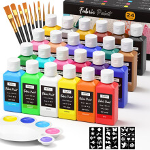Nicpro 24 Colors Fabric Paint (2oz/60ml), Permanent Soft Fabric Paint Set with Brushes, Palette, Stencils, Non-Toxic Textile Paints for Fabric DIY