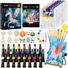 Nicpro 72PCS Painting Set with Pattern Canvas, Art Painting Supplies Kit with 24 Acrylic Paints,10 Brushes, 8 Canvas Panels,Table Easel,Paper